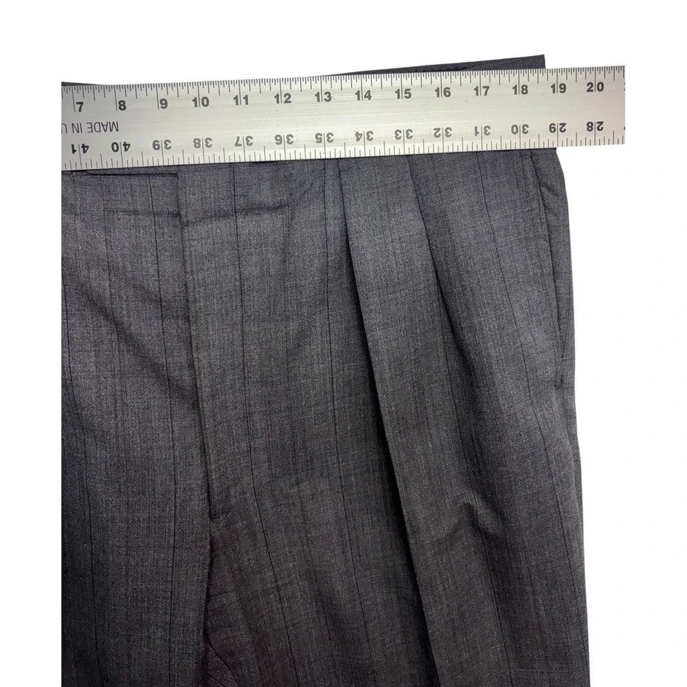 vtg 90s Tom James 46L 37x34 Gray Pinstripe 2pc Pant Suit Wool USA Pleated Cuffed
